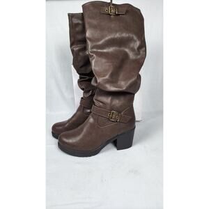 Dream Pairs Brown Knee High Boots Women Size 11 Block Heel Buckle Winter Boots